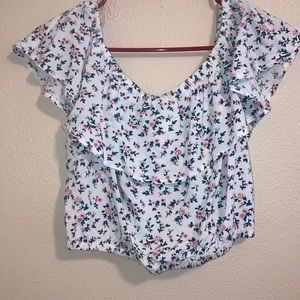 Floral white cropped blouse never been worn